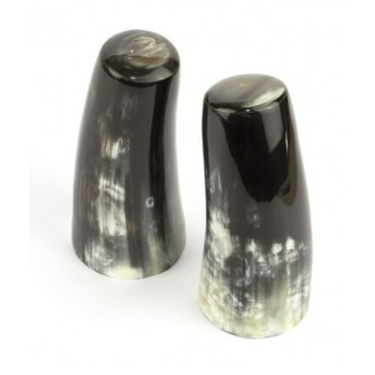 Large Salt and Pepper Shakers in Blonde and Black Marbled Horn